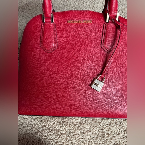 Michael Kors Adele Large Dome Leather Scarlet Satchel - Picture 6 of 14